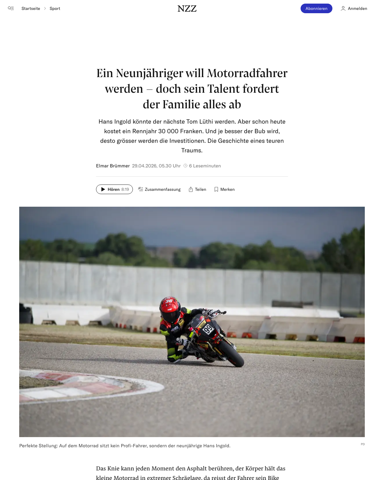 NZZ Artikel-Screenshot